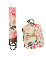 Pink Rose Keychain Wristlet and Sanitizer Holder