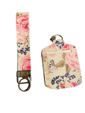 Pink Rose Keychain Wristlet and Sanitizer Holder