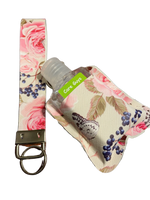 Pink Rose Keychain Wristlet and Sanitizer Holder