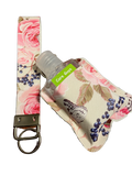 Pink Rose Keychain Wristlet and Sanitizer Holder